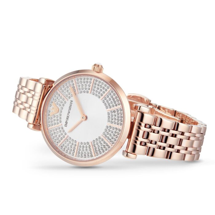 Emporio Armani Gianni T-Bar Crystals Silver Dial Rose Gold Steel Strap Watch For Women - AR11446 - Image 3